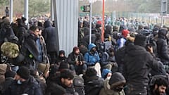 Лагерь мигрантов на белорусско-польской границе 