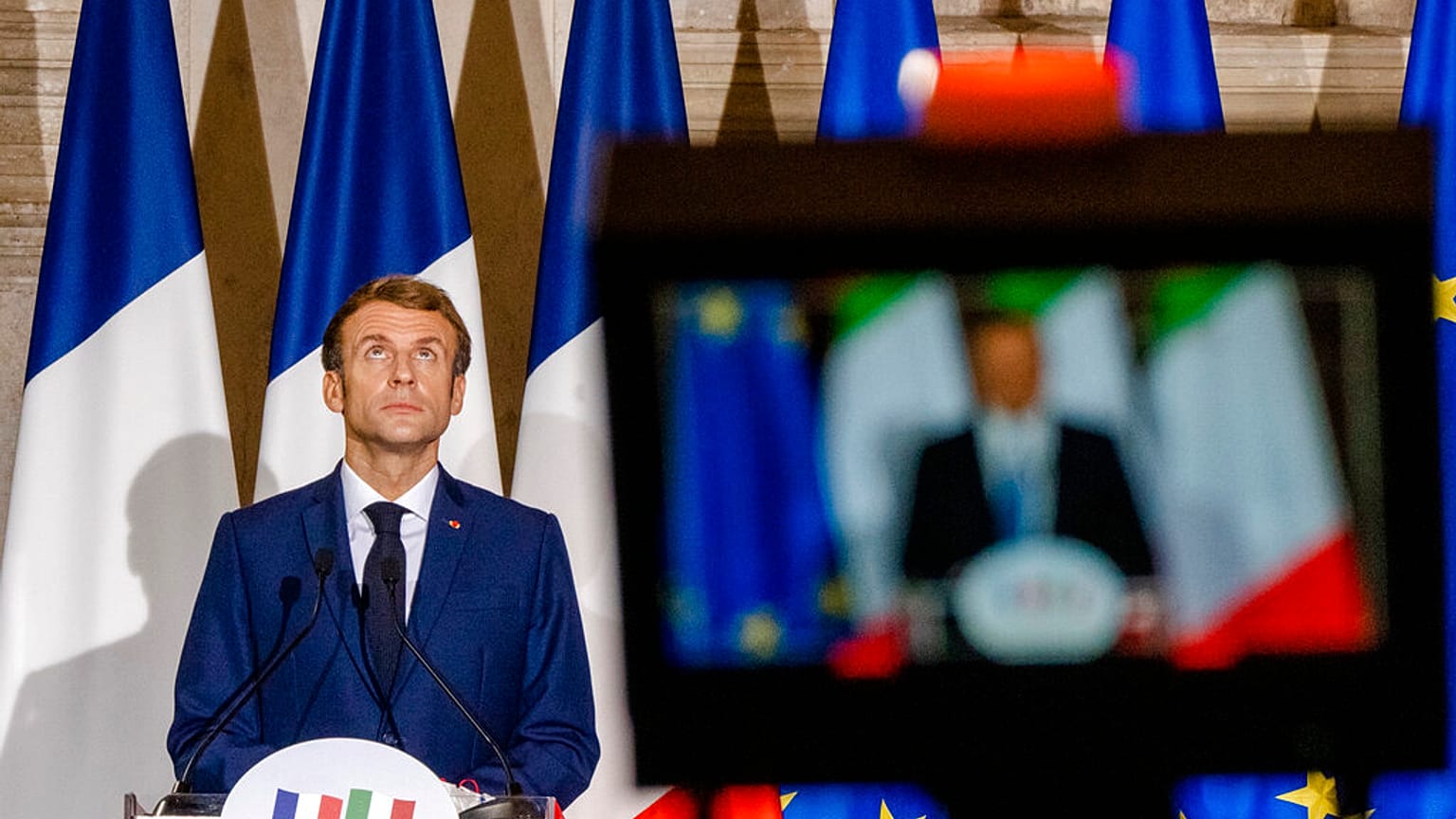 Emmanuel Macron bei seinem Rom-Besuch an diesem Freitag. Mit London liegt er derzeit über Kreuz
