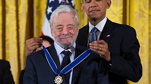 President Barack Obama, right, presents the Presidential Medal of Freedom to composer Stephen Sondheim during a ceremony in the East Room of the White House, on, Nov. 24, 2015