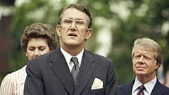 Malcolm Fraser ausztrál miniszterelnök 1977-ben, a háttérben Jimmy Carter