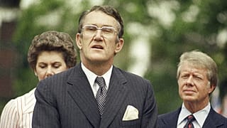 Malcolm Fraser ausztrál miniszterelnök 1977-ben, a háttérben Jimmy Carter