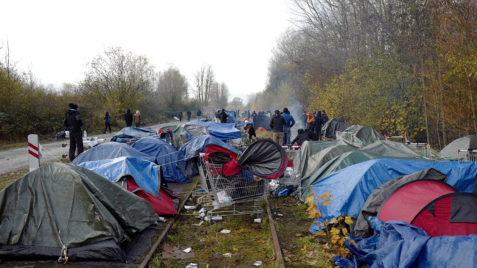 A migrants makeshift camp is set up in Calais, northern France, Saturday, Nov. 27, 2021. 