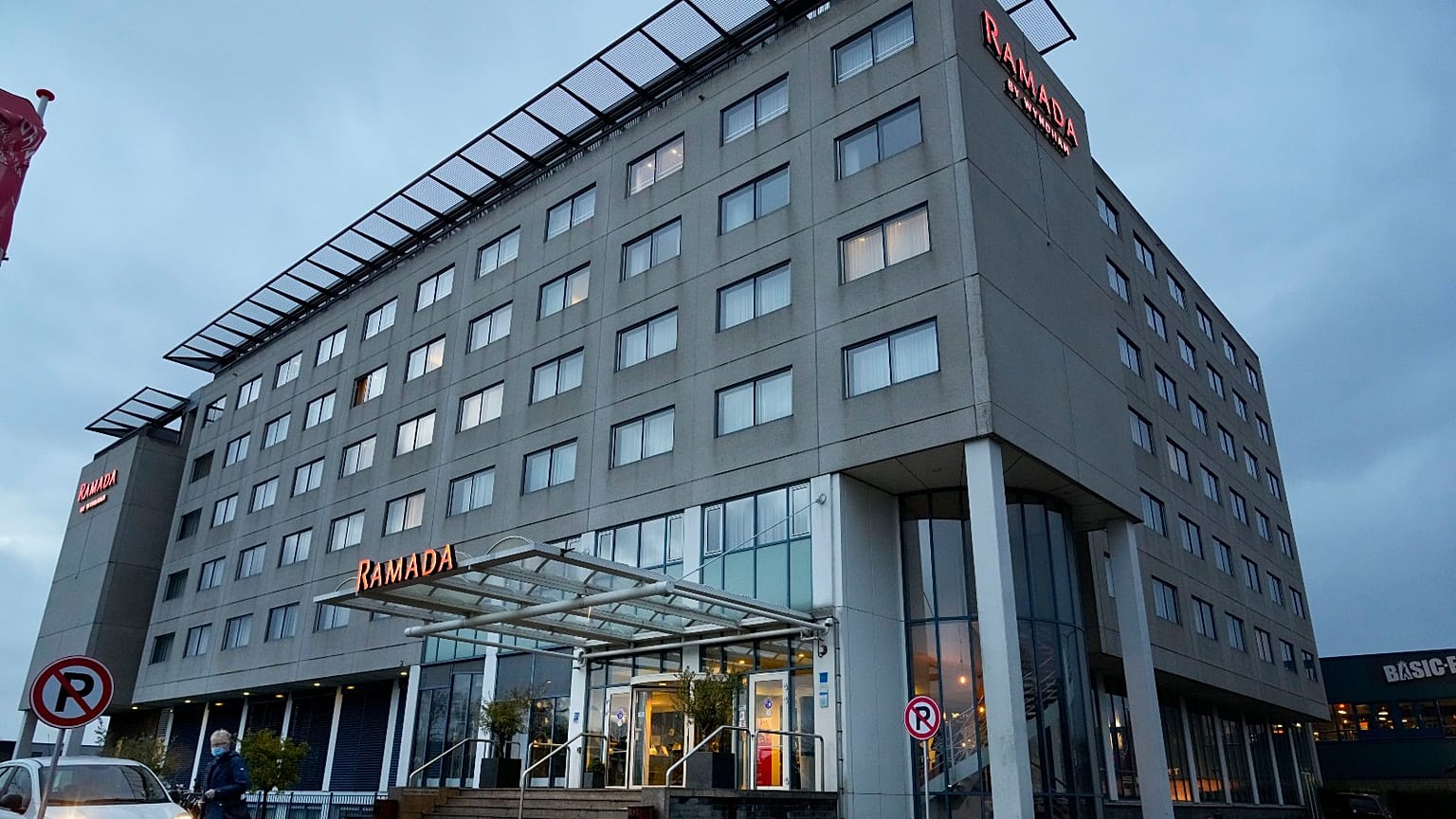 Exterior view of a hotel in Badhoevedorp near Schiphol Airport, Netherlands, where Dutch authorities have isolated 61 people who tested positive for COVID-19.