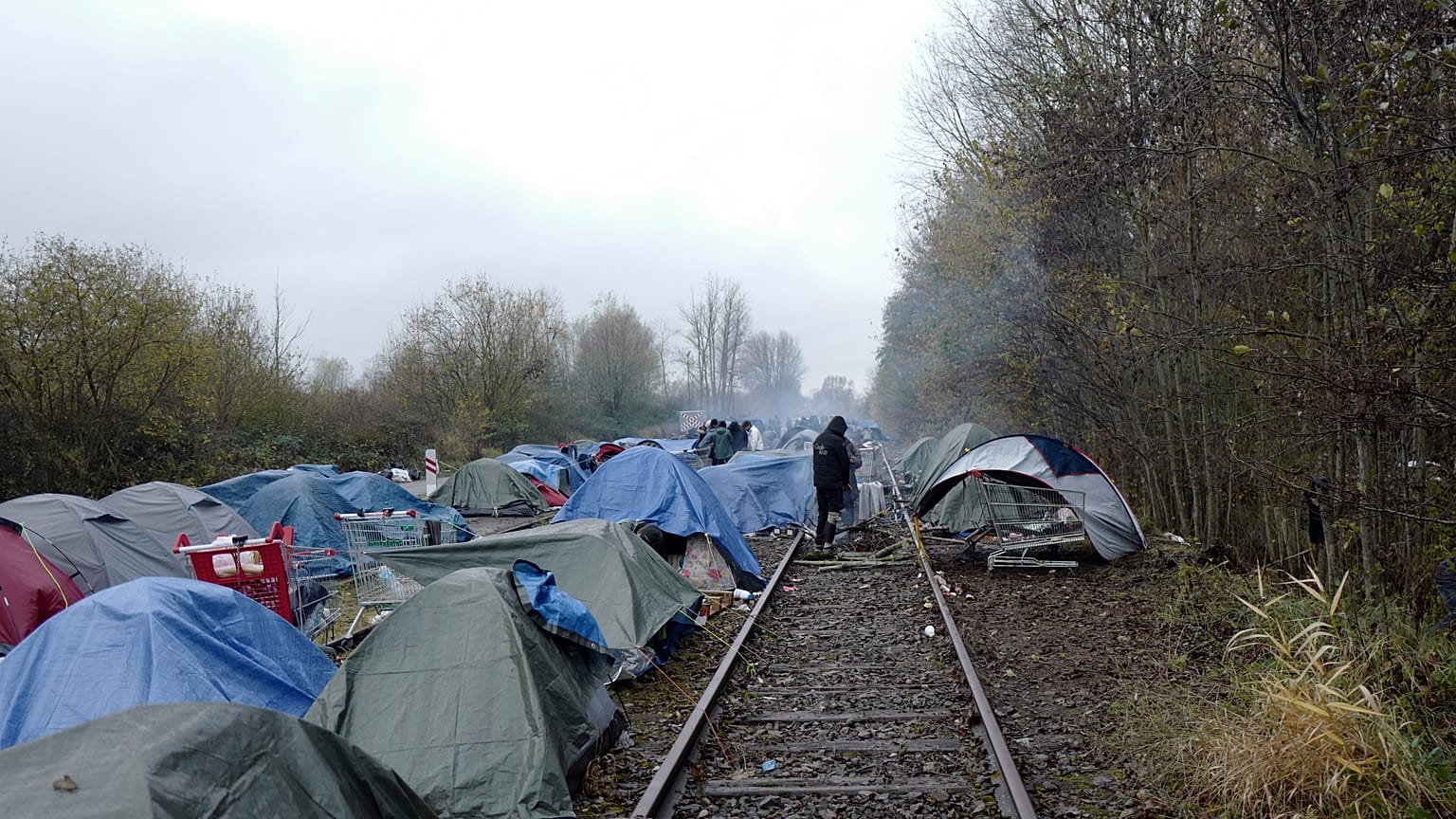 A migrants makeshift camp is set up in Calais, northern France, Saturday, Nov. 27, 2021.