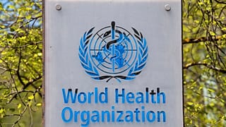 The logo of the World Health Organization, WHO, is displayed at the headquarters in Geneva, Switzerland, April 15, 2020.