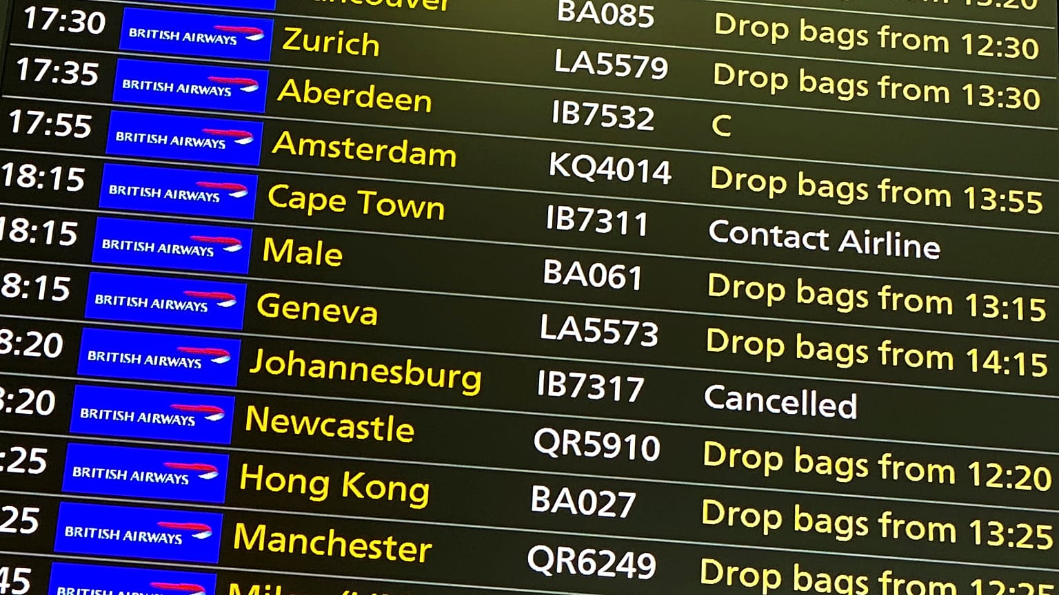 Schedule flights to Johannesburg and Cape Town have been cancelled.