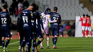 Players leave the pitch at the end of the Portuguese Primeira Liga match between Belenenses SAD and SL Benfica, Saturday, 27 Nov. 2021.