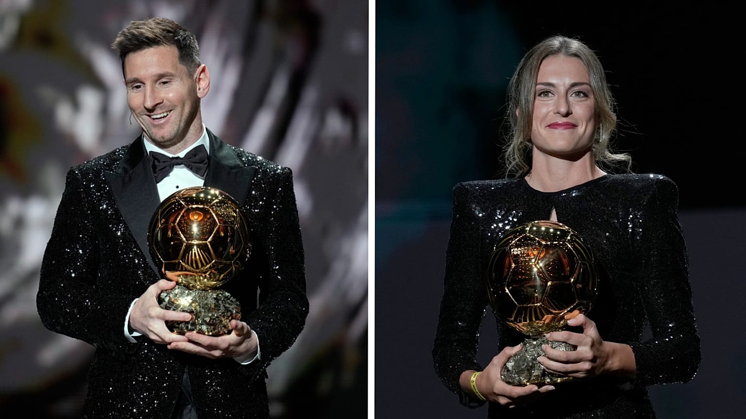PSG player Lionel Messi, left; Barcelona player Alexia Putellas, right.