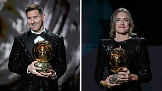 PSG player Lionel Messi, left; Barcelona player Alexia Putellas, right.