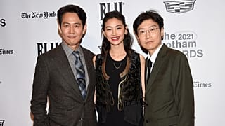 Actors Lee Jung-jae, Jung Hoyeon and creator Hwang Dong-hyuk, of "Squid Game,