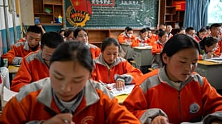 Tibet'in başkenti Lhasa'da Çince öğrenen öğrenciler 