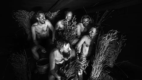 Kyrö Distillery founders in sauna with rye