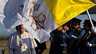 Pope Francis arrives at the airport in Larnaca, Cyprus, Thursday, Dec. 2, 2021