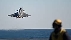 A French Rafale jet fighter takes off from France's aircraft carrier Charles-de-Gaulle