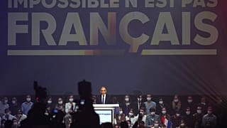 French far right presidential candidate Eric Zemmour delivers his speech during his first rally, Sunday, Dec. 5, 2021 in Villepinte, north of Paris.