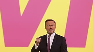 Germany's FDP leader Christian Lindner delivers a speech during the extraordinary German Free Democrats (FDP) party congress in Berlin, Germany on December 5, 2021.