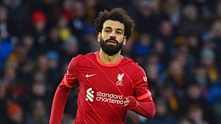 محمد صلاح خلال مباراة كرة القدم في الدوري الإنجليزي الممتاز بين ولفرهامبتون وليفربول على ملعب مولينو في ولفرهامبتون، إنجلترا، السبت 4 ديسمبر 2021