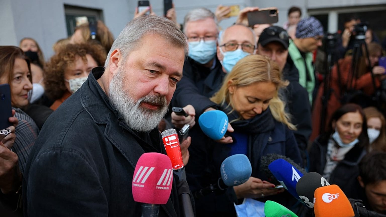 Russia's top independent newspaper Novaya Gazeta chief editor and the 2021 Nobel Peace Prize winner Dmitry Muratov, in Moscow on October 8, 2021.