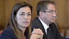 Varga Judit és Völner Pál éves meghallgatásán az Országgyulés igazságügyi bizottságának ülésén az Országház Nagy Imre-termében 2021. október 26-án.