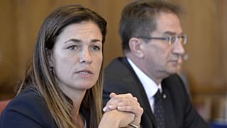 Varga Judit és Völner Pál éves meghallgatásán az Országgyulés igazságügyi bizottságának ülésén az Országház Nagy Imre-termében 2021. október 26-án.