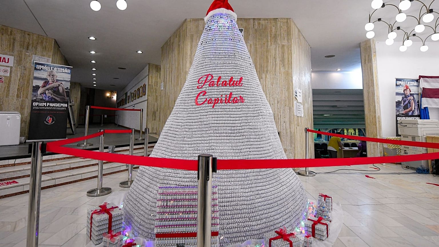 The 3-metre tall Christmas tree is made from 19,000 empty COVID-19 vaccine containers  
