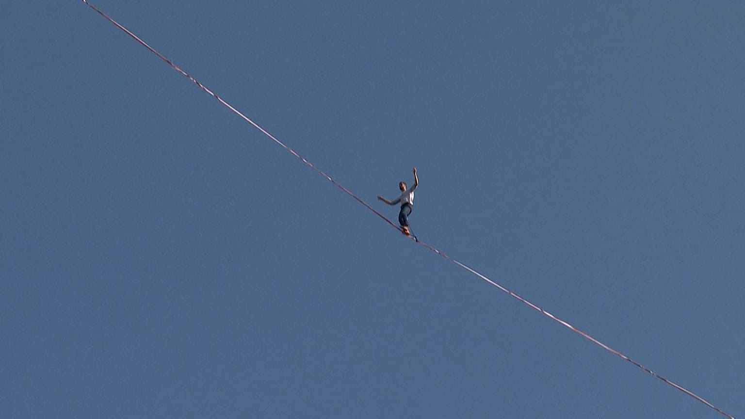 French daredevil Nathan Paulin walked between two hills 80m above Vermelha Beach