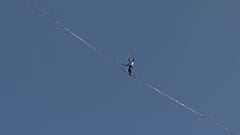 French daredevil Nathan Paulin walked between two hills 80m above Vermelha Beach