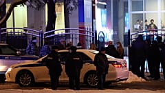 Police guard an area near the Moscow government services centre.