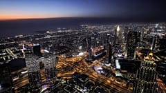 This picture taken on May 9, 2021 shows a view of the Dubai city skyline as seen from the Burj Khalifa