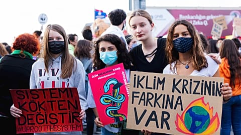 Alara Civelek climate activist during a protest in Istambul, Turkey. 