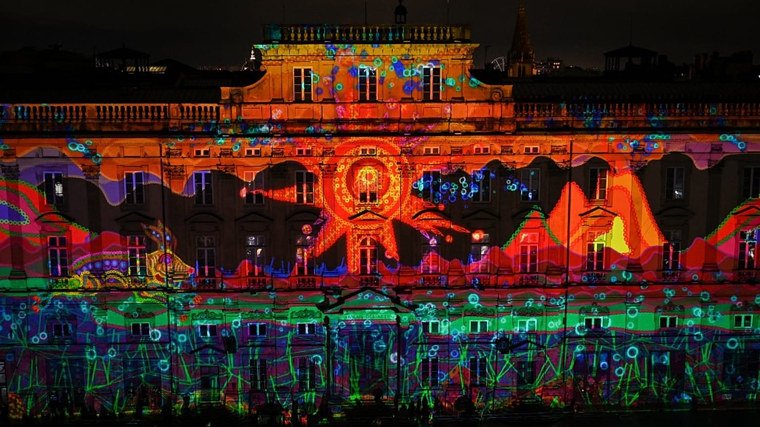A photograph taken on December 8, 2021 shows the modern art museum illuminated on the "Les Terreaux" square during the Festival of Lights (Fete des Lumieres), in Lyon.