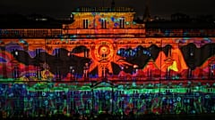 A photograph taken on December 8, 2021 shows the modern art museum illuminated on the "Les Terreaux" square during the Festival of Lights (Fete des Lumieres), in Lyon.