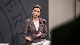 Mette Frederiksen speaks during a press conference at Christiansborg in Copenhagen.