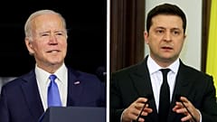 US President Joe Biden (L) is due to speak with Ukrainian President Volodymyr Zelenskyy (R) on Thursday.