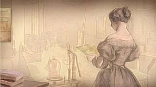 An illustration of Eunice Foote conducting her experiment