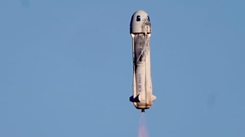 Blue Origin's New Shepard rocket launches carrying six passengers passengers from its spaceport near Van Horn, Texas, Saturday, Dec. 11, 2021