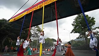 Artists perform a dance in homage of social leaders killed in Colombia
