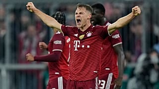 Bayern's Joshua Kimmich celebrates after the German Bundesliga soccer match between FC Bayern Munich and SC Freiburg in Munich, Germany, Saturday, Nov. 6, 2021.