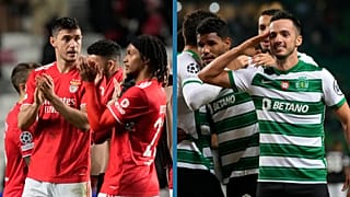 Yaremchuck (Benfica) e Sarabia (Sporting) celebram na Liga dos Campeões