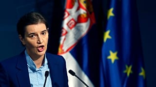 Serbian Prime Minister Ana Brnabic speaks during a 2019 press conference in Belgrade
