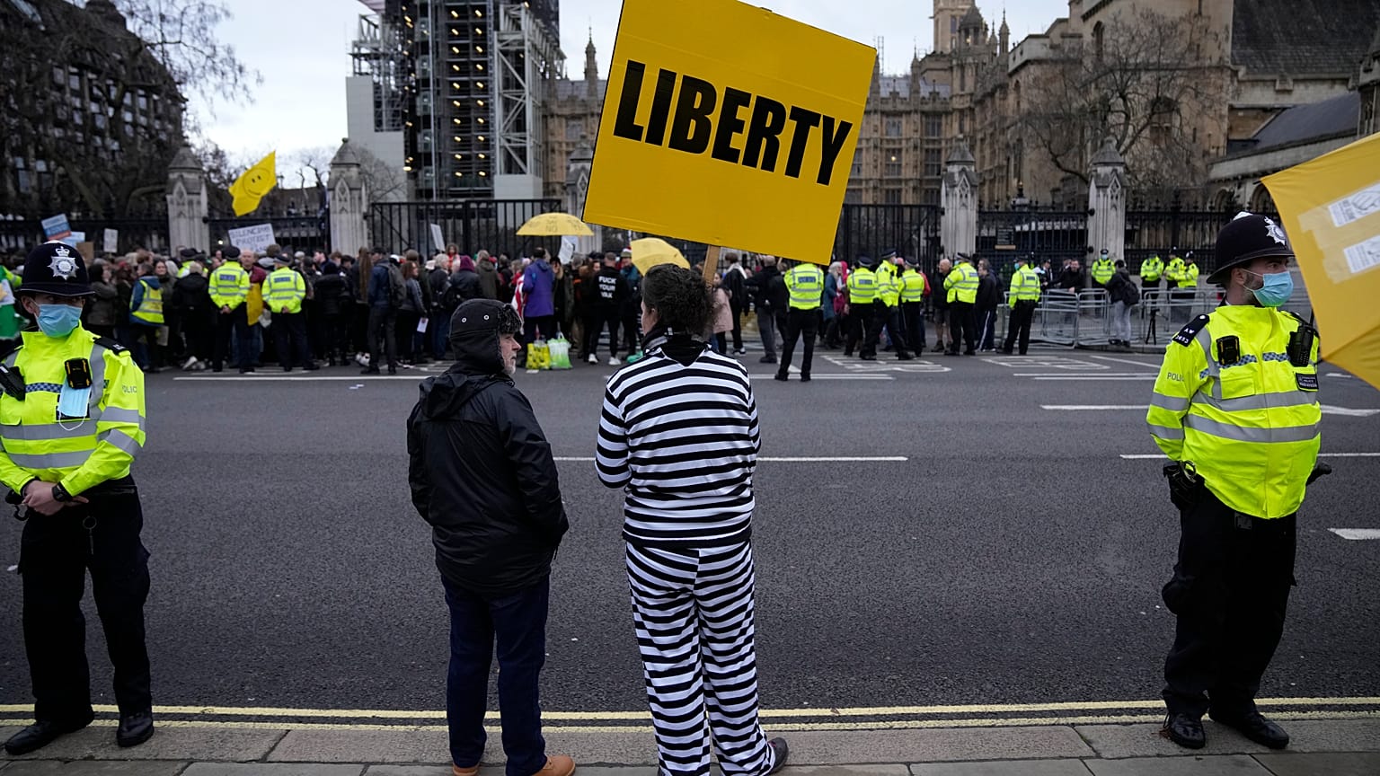 Londoner Kundgebung gegen die neuen Pandemiemaßnahmen in Großbritannien