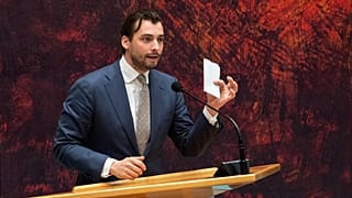 Thierry Baudet, leader of right-wing populist party Forum for Democracy, addresses parliament in The Hague, Netherlands, Friday, April 2, 2021.