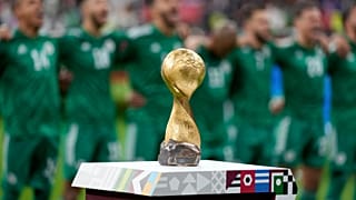 The FIFA Arab Cup trophy takes centre stage ahead of the final between Algeria and Tunisia