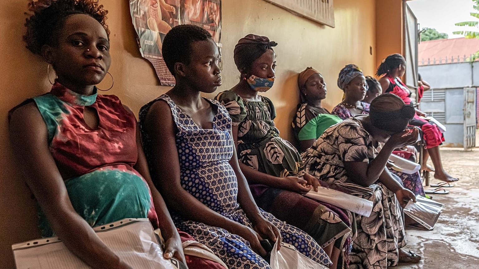 Pregnant women gathering for check up, Kampala, Uganda