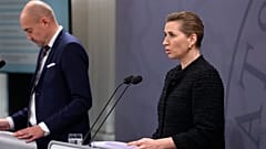 Denmark's Prime Minister Mette Frederiksen speaks during a press conference in Copenhagen, 17 December 2021.