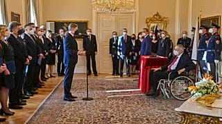 The new Czech five-party cabinet is led by Petr Fiala (L) of the Civic Democrats.