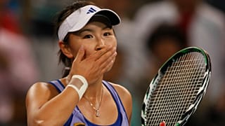Chinese tennis player Peng Shuai reacts during a tennis match in Beijing, China on Oct. 6, 2009.
