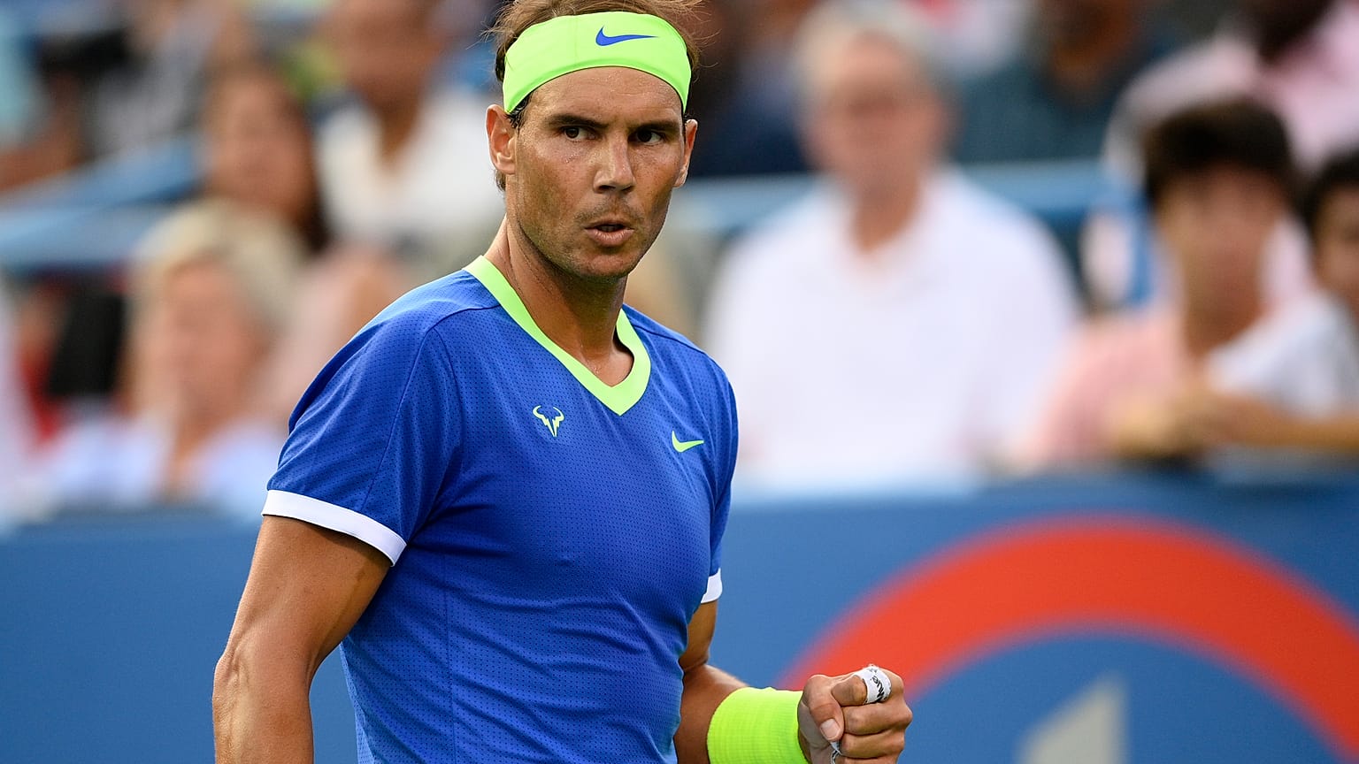Foto tomada del tenista español, Rafael Nadal, durante un partido del torneo de tenis Citi Open, el 4 de agosto de 2021, en Washington. 