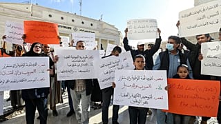 مظاهرة في طرابلس في العاصمة الليبية، للاحتجاج على أي تأجيل محتمل للانتخابات المقبلة.  15 ديسمبر 2021  