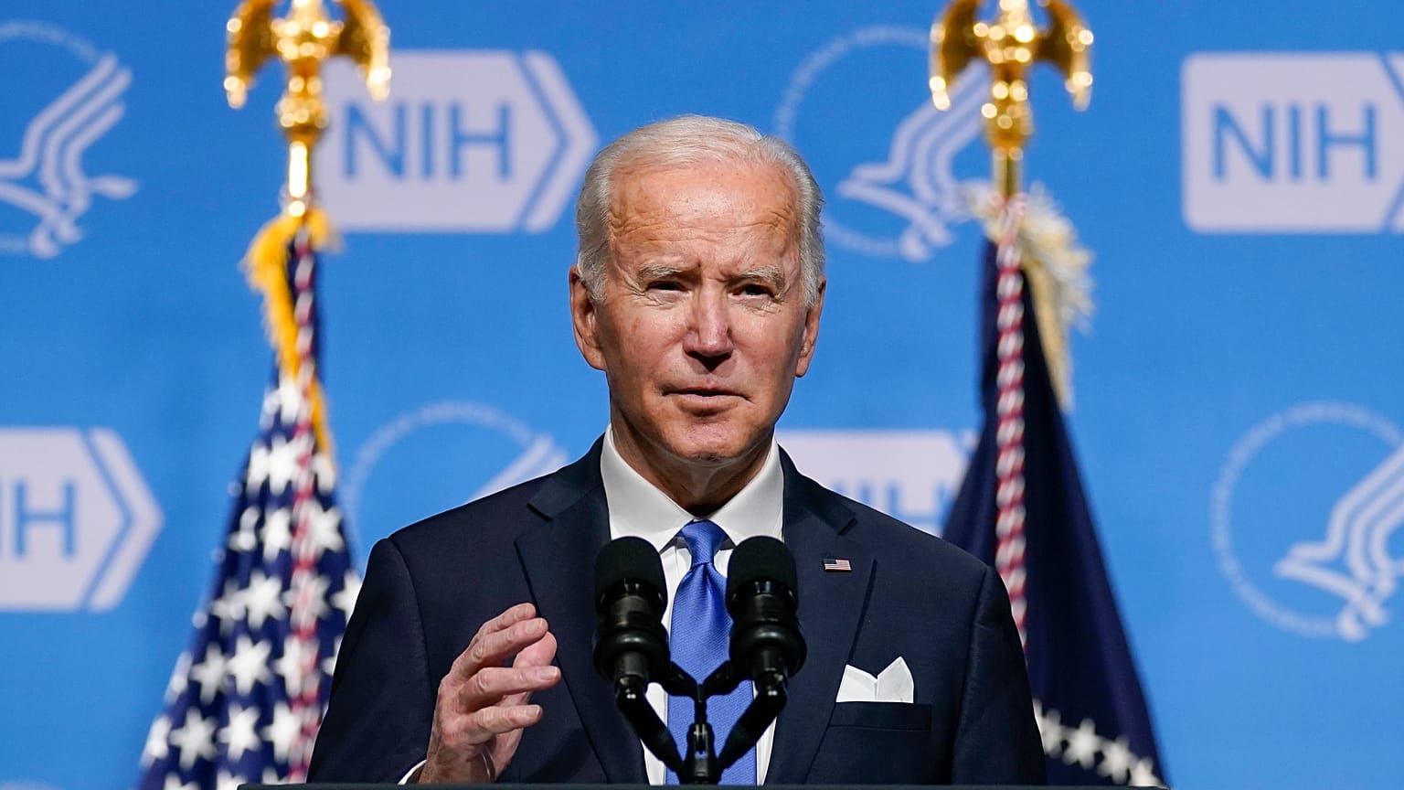 President Joe Biden speaks about the COVID-19 variant named omicron during a visit to the National Institutes of Health on Dec. 2, 2021, in Bethesda.